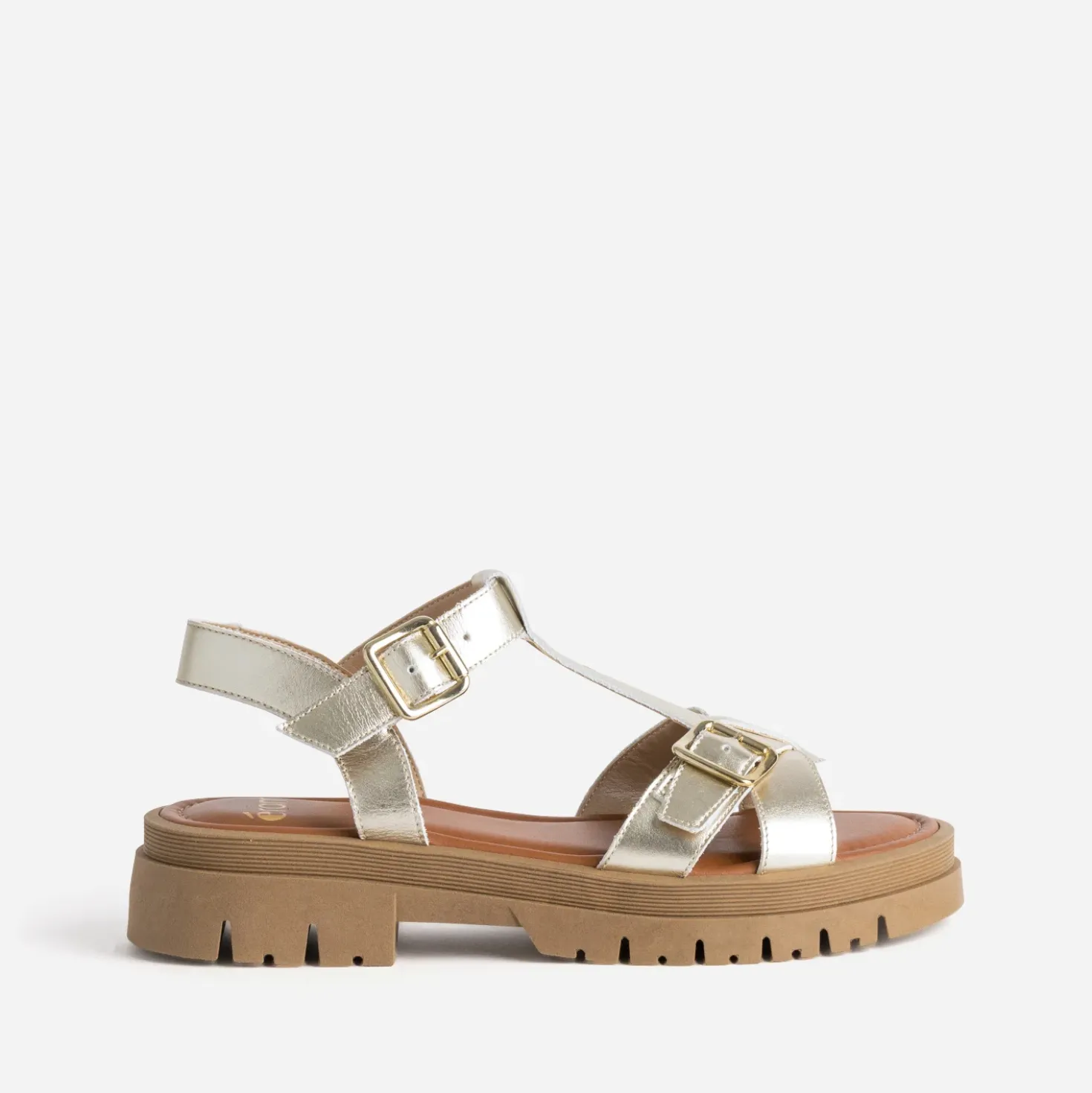 Sandale dorée cuir semelle crantée