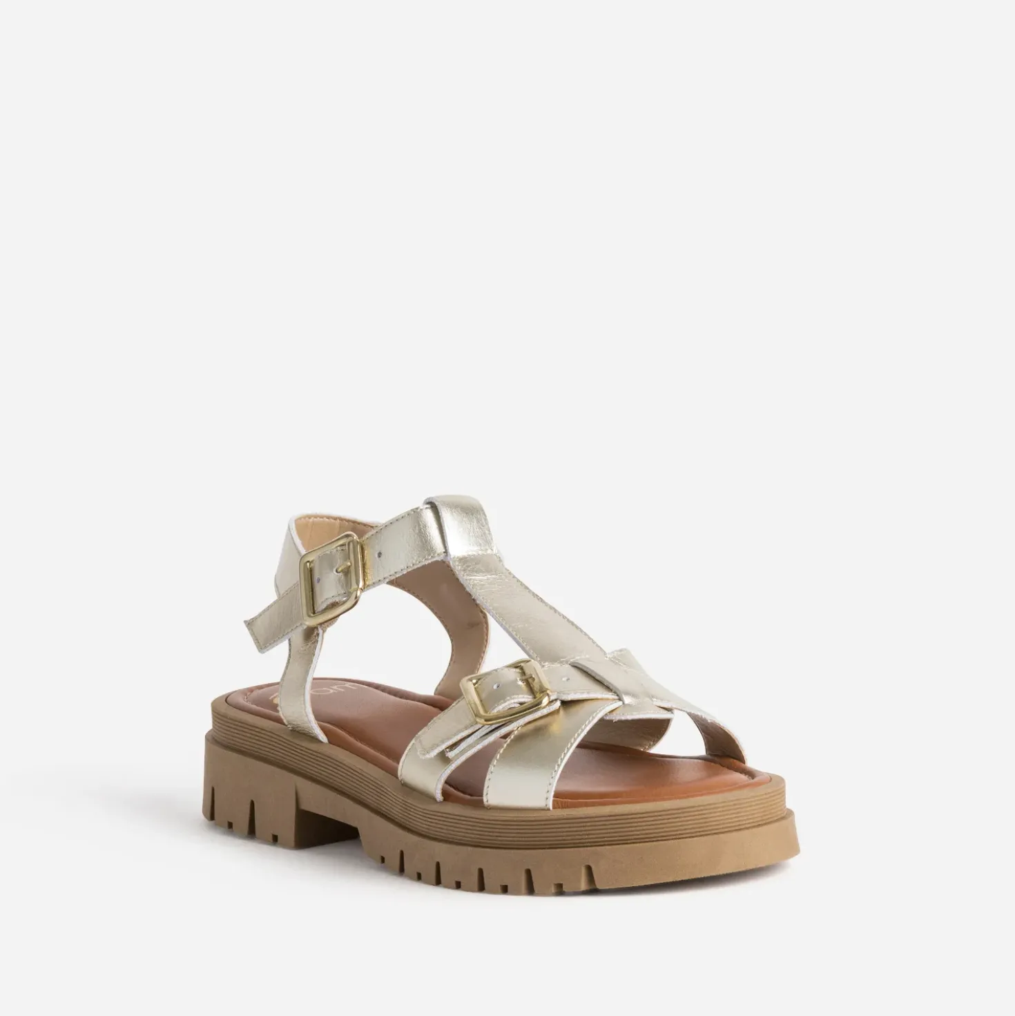 Sandale dorée cuir semelle crantée