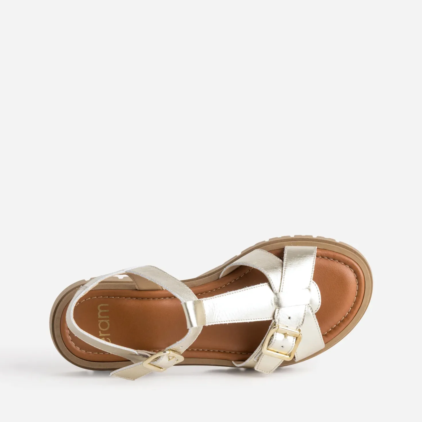 Sandale dorée cuir semelle crantée