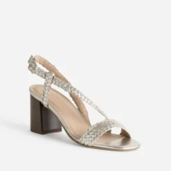 Sandale dorée cuir tressé