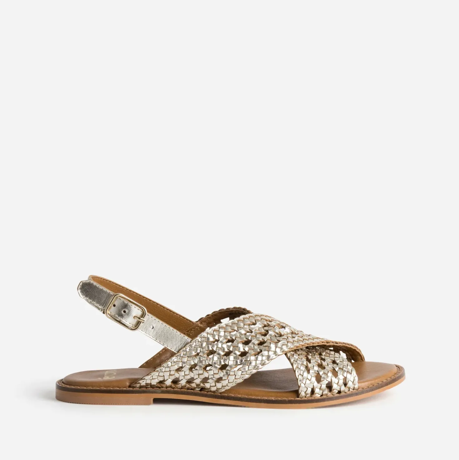 Sandale dorée cuir tressé