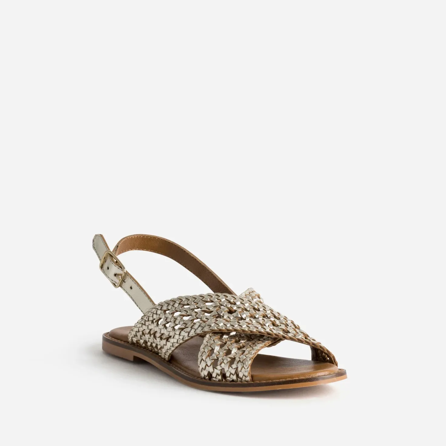 Sandale dorée cuir tressé