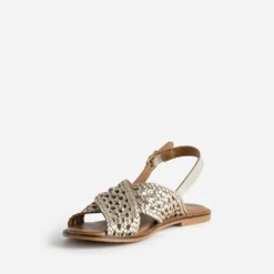 Sandale dorée cuir tressé
