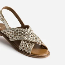 Sandale dorée cuir tressé
