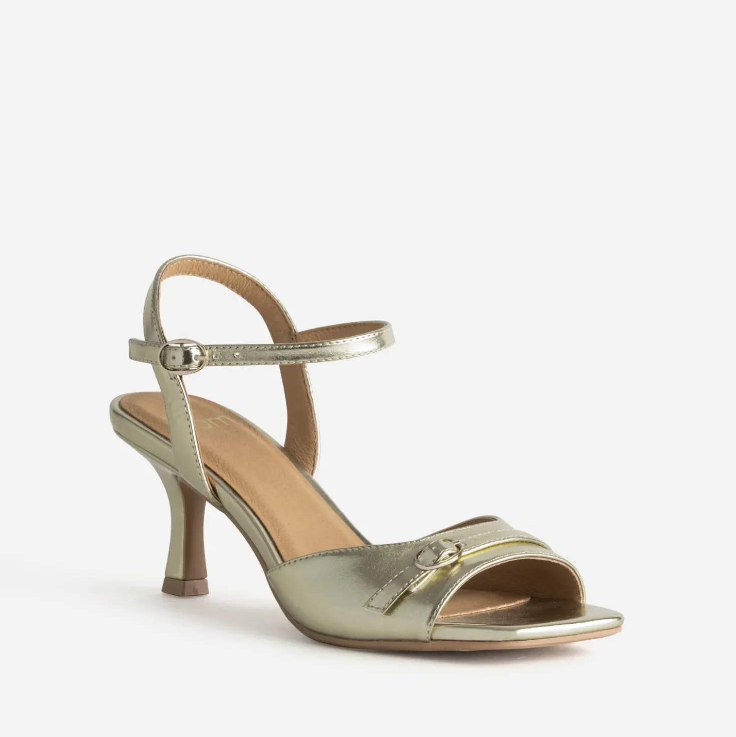 Sandale dorée kitten-heel détail boucle