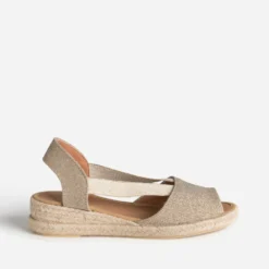 Sandale espadrille kaki lin pailleté