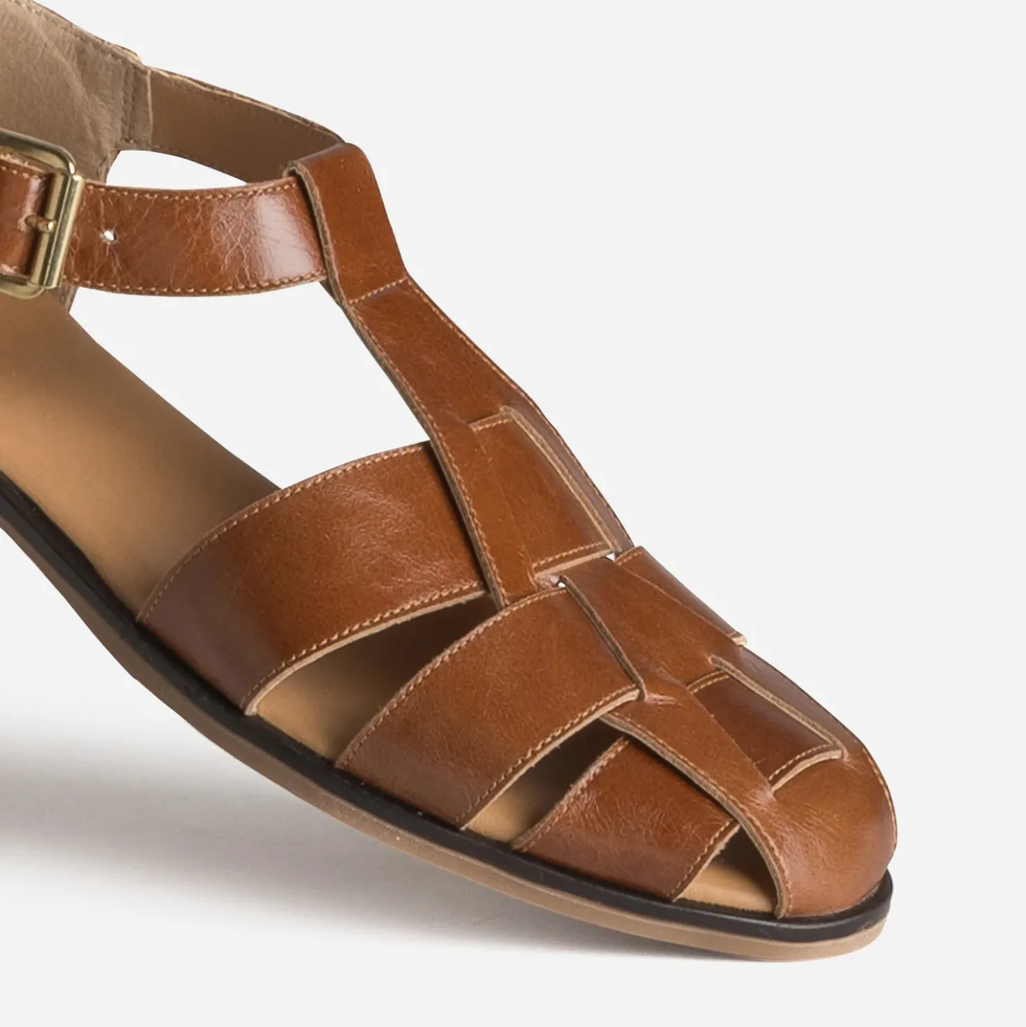 Sandale fisherman cognac cuir