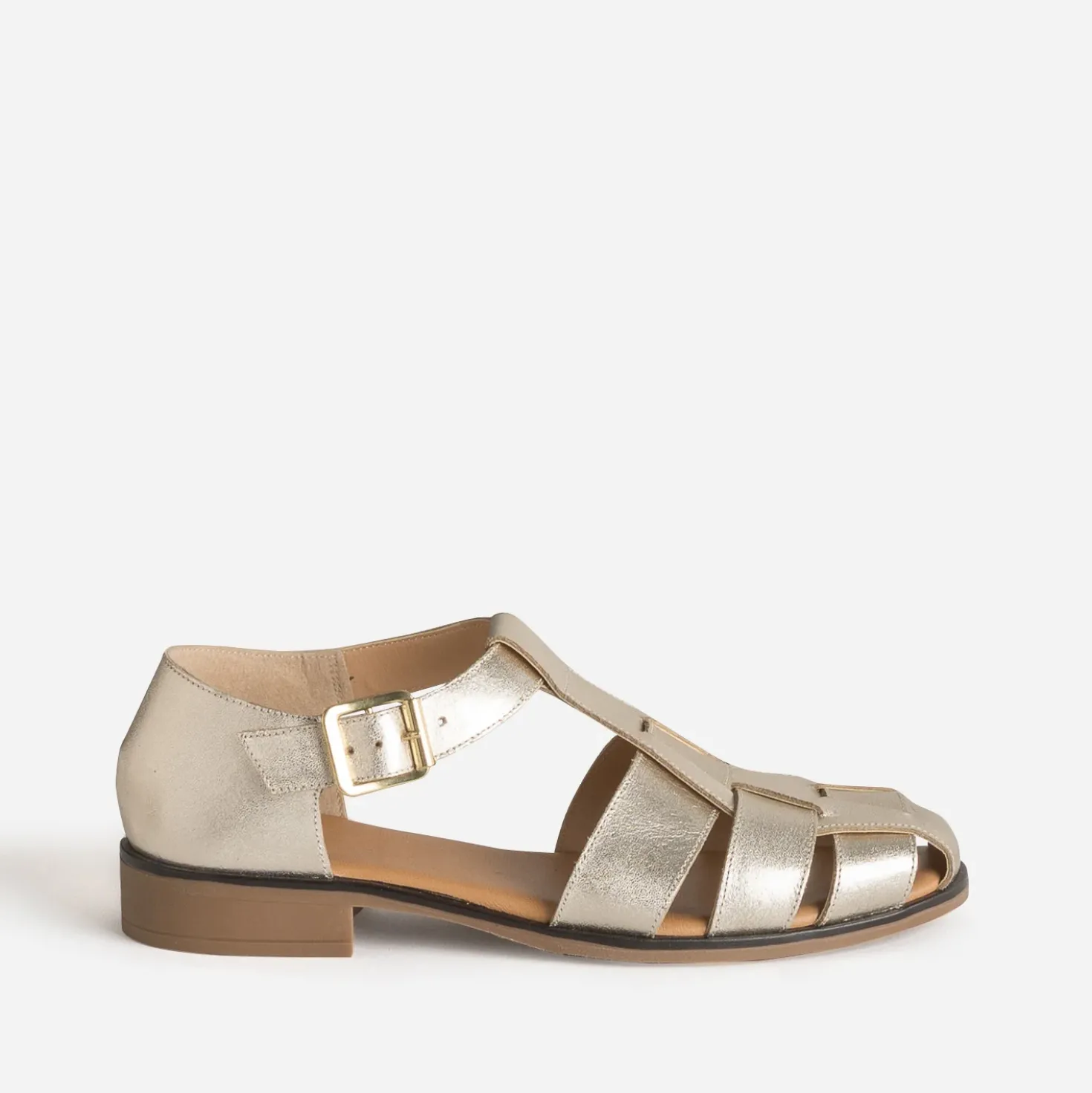 Sandale fisherman dorée cuir