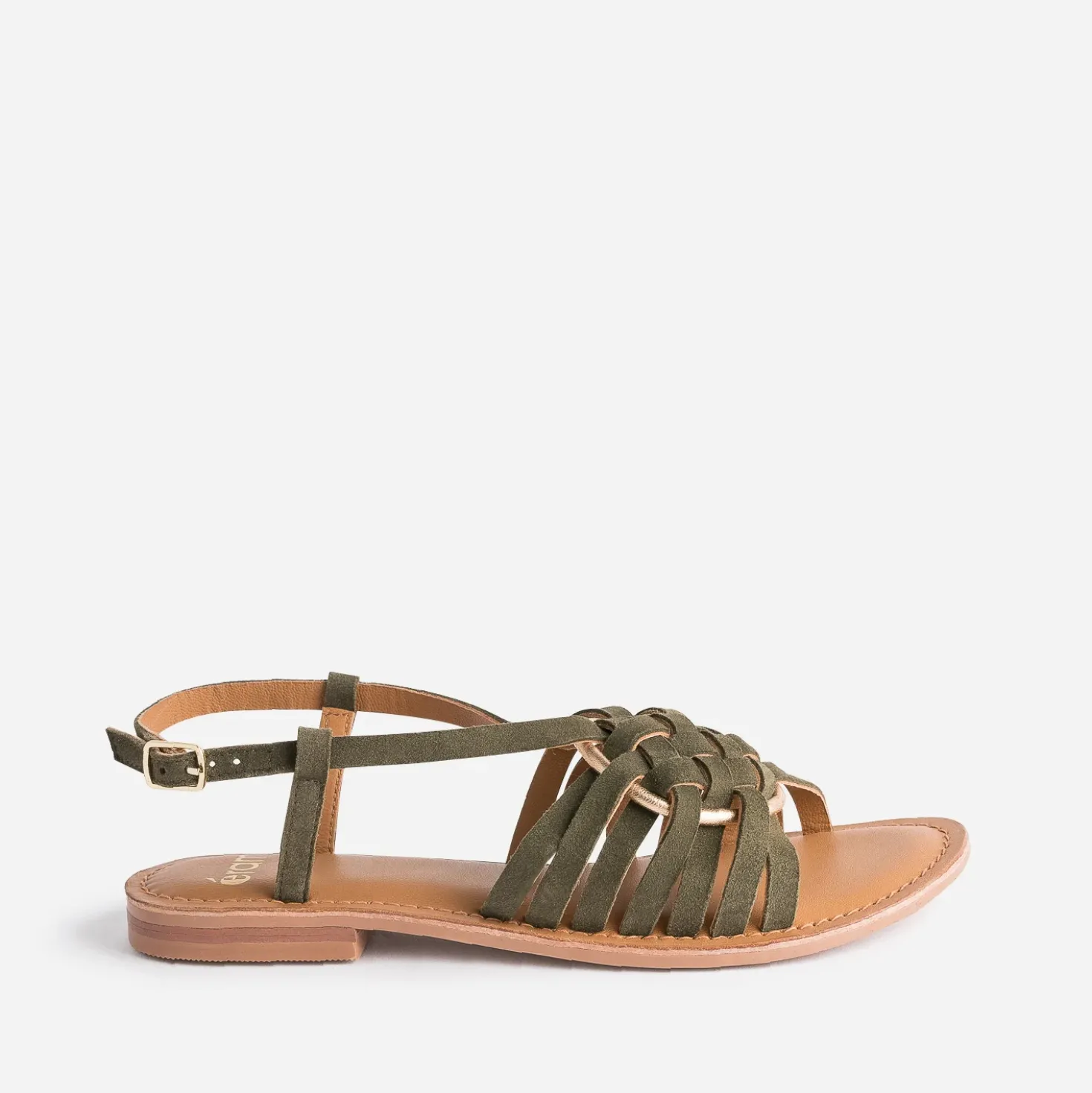 Sandale kaki cuir velours avec anneau