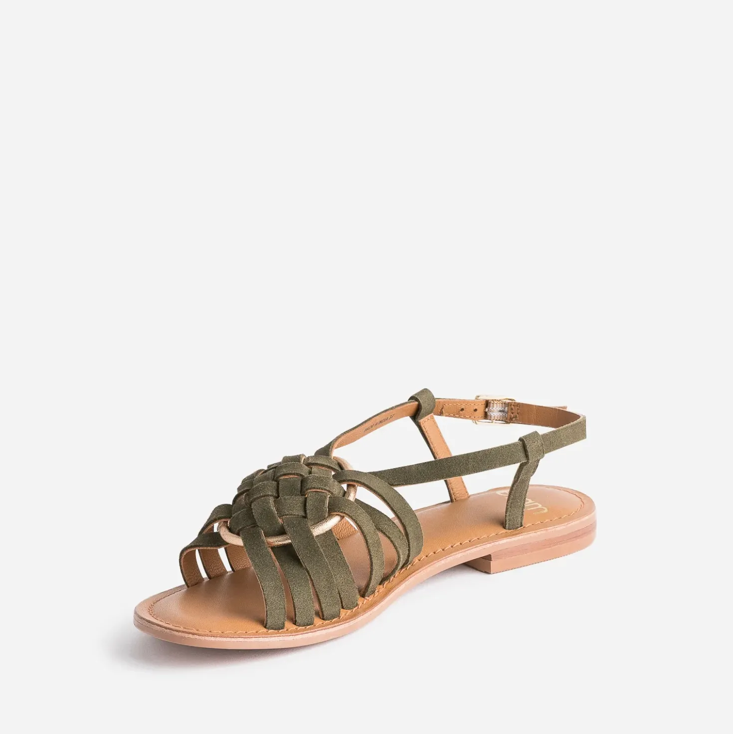 Sandale kaki cuir velours avec anneau