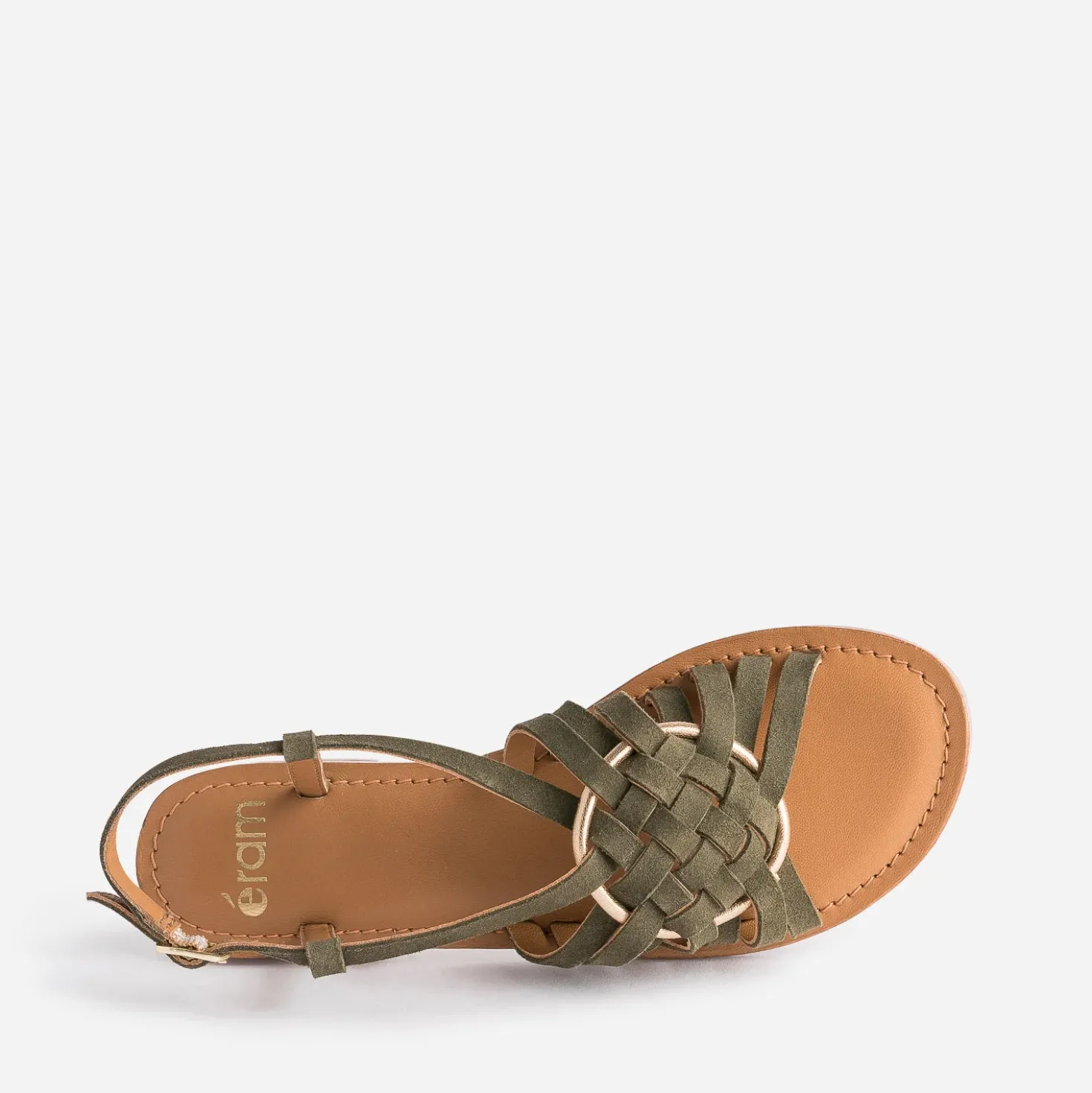 Sandale kaki cuir velours avec anneau
