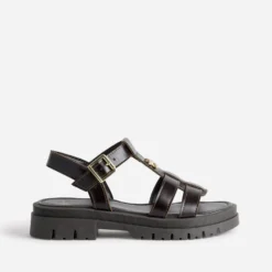 Sandale marron cuir décor étoile semelle crantée
