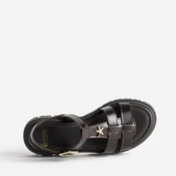 Sandale marron cuir décor étoile semelle crantée