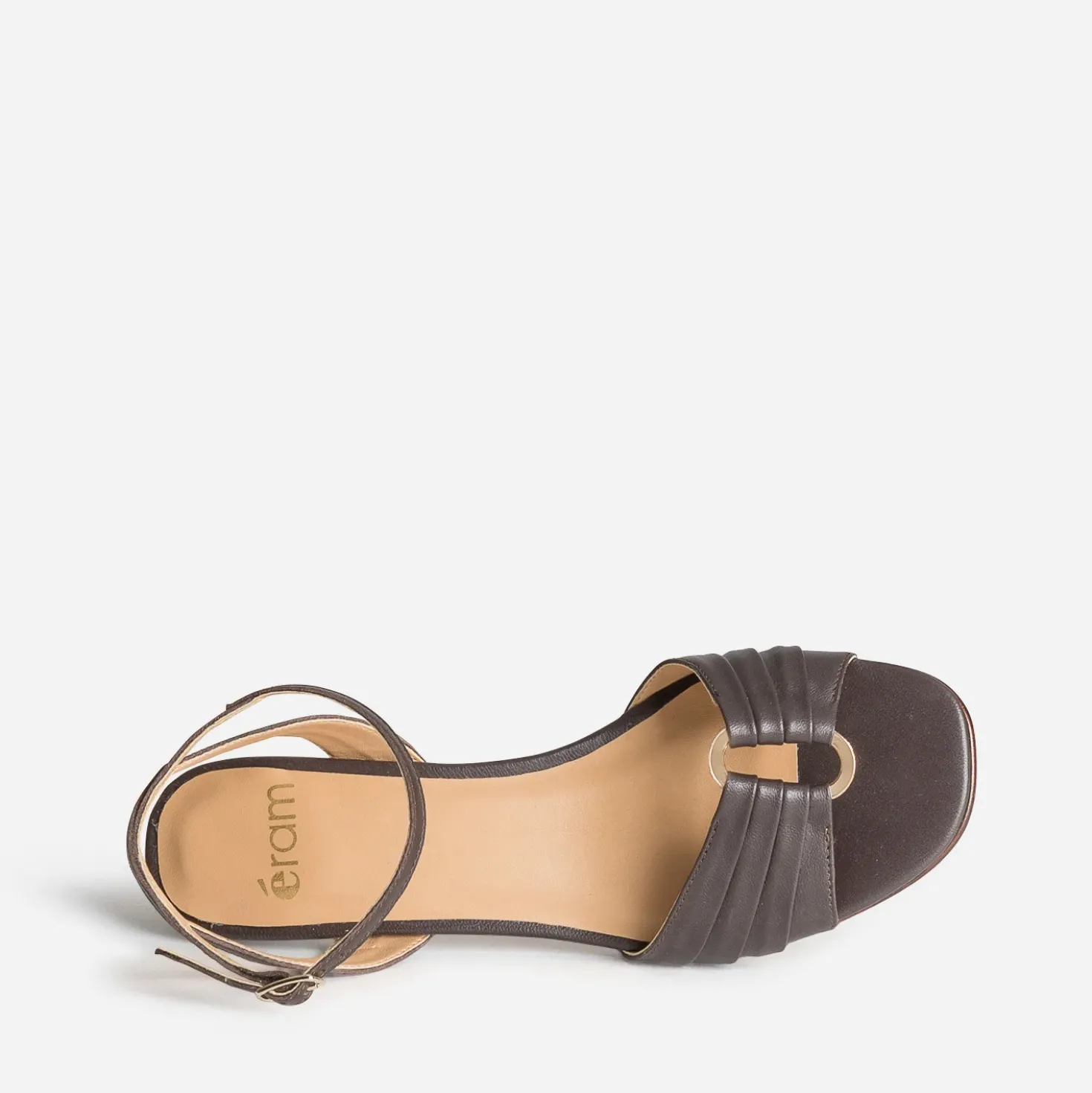 Sandale marron cuir détail plissé
