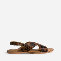 Sandale marron cuir effet poulain motif vache