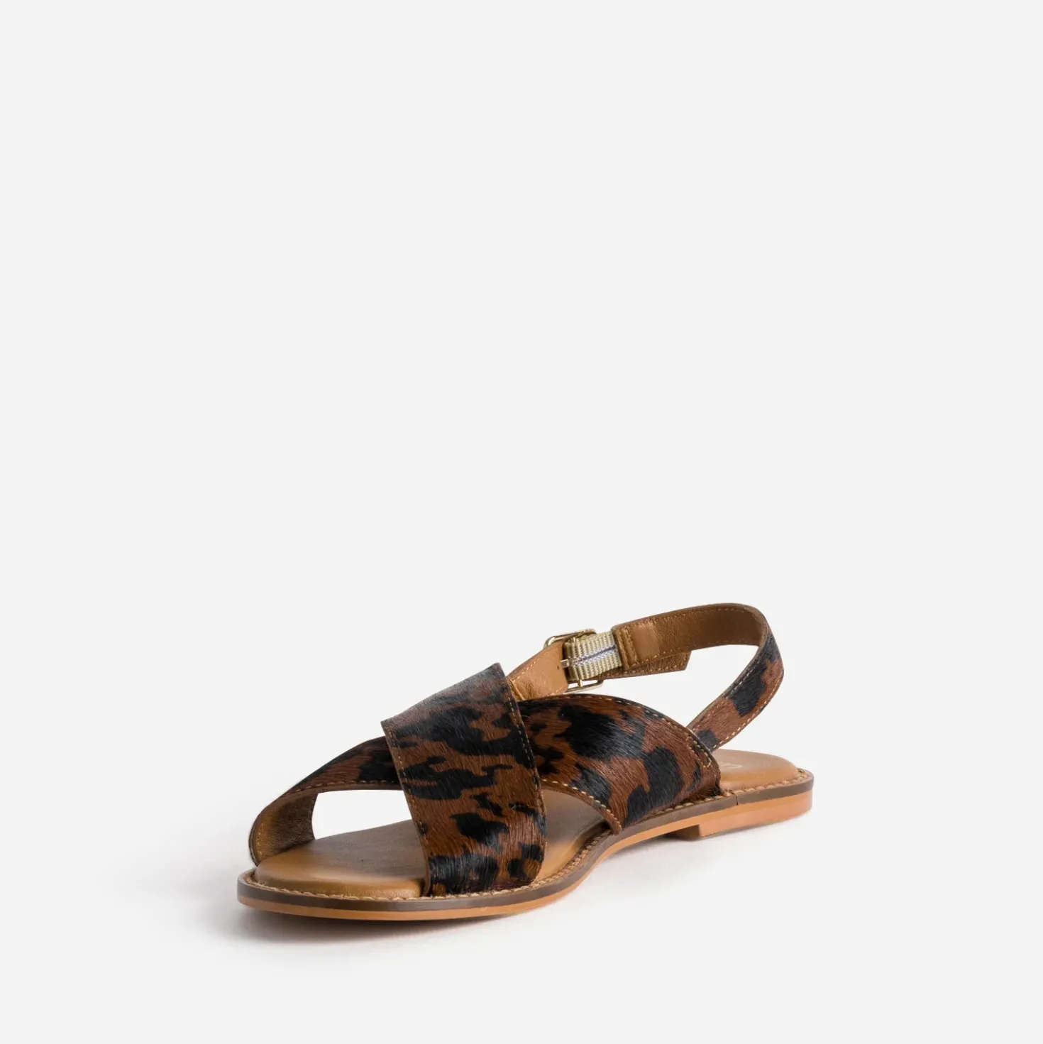 Sandale marron cuir effet poulain motif vache
