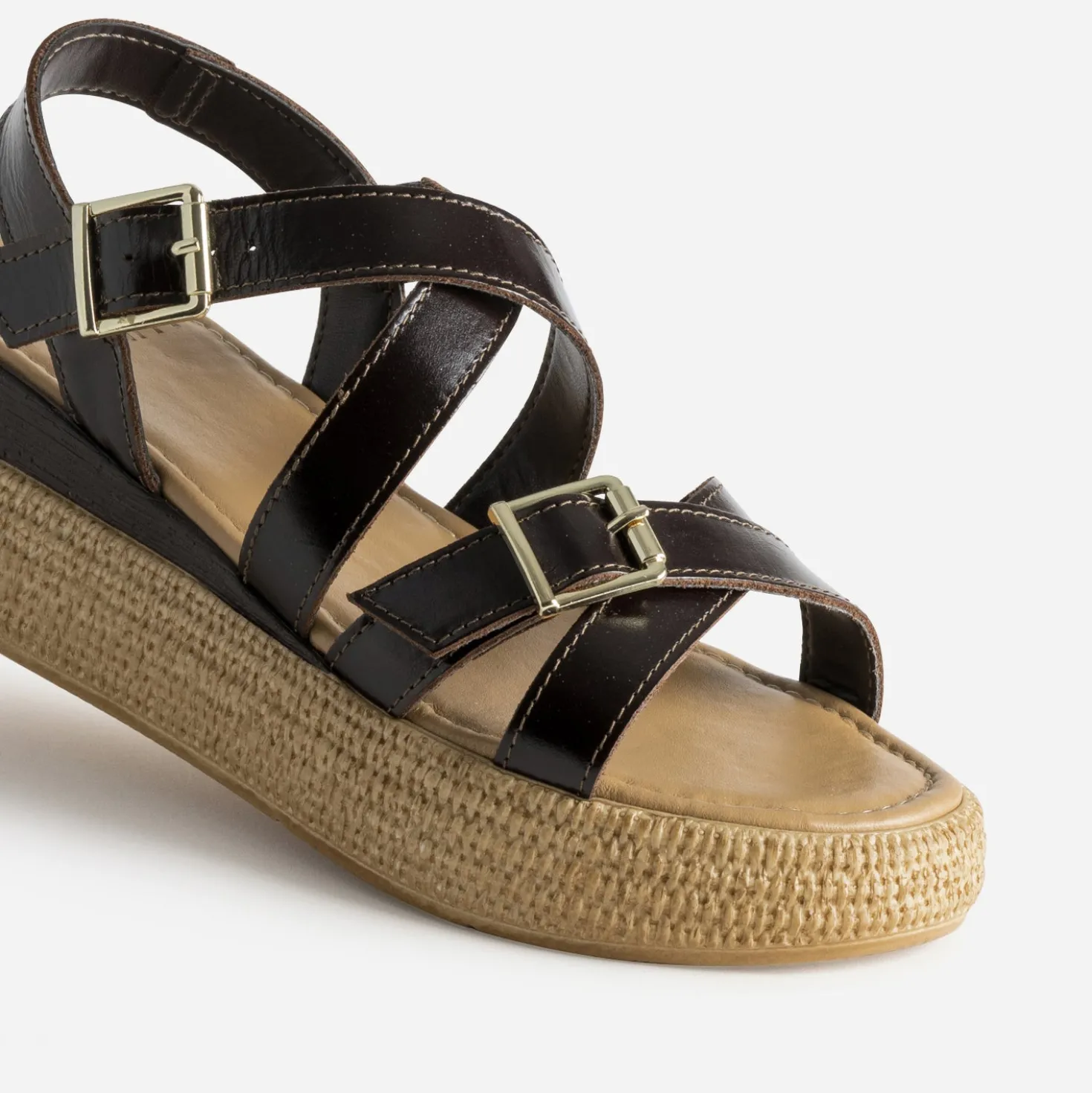 Sandale marron cuir semelle plateforme