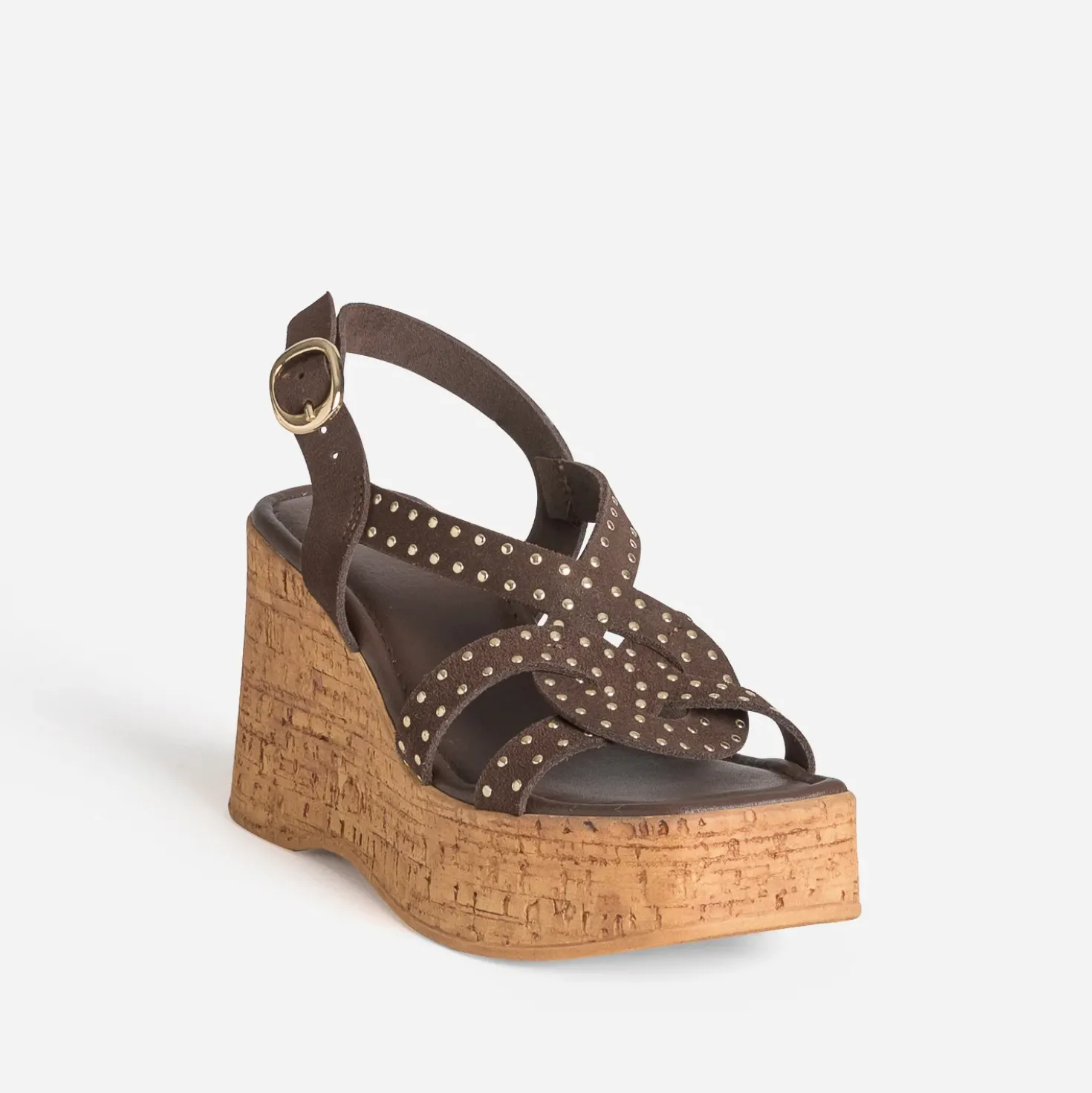 Sandale marron cuir velours détails clous