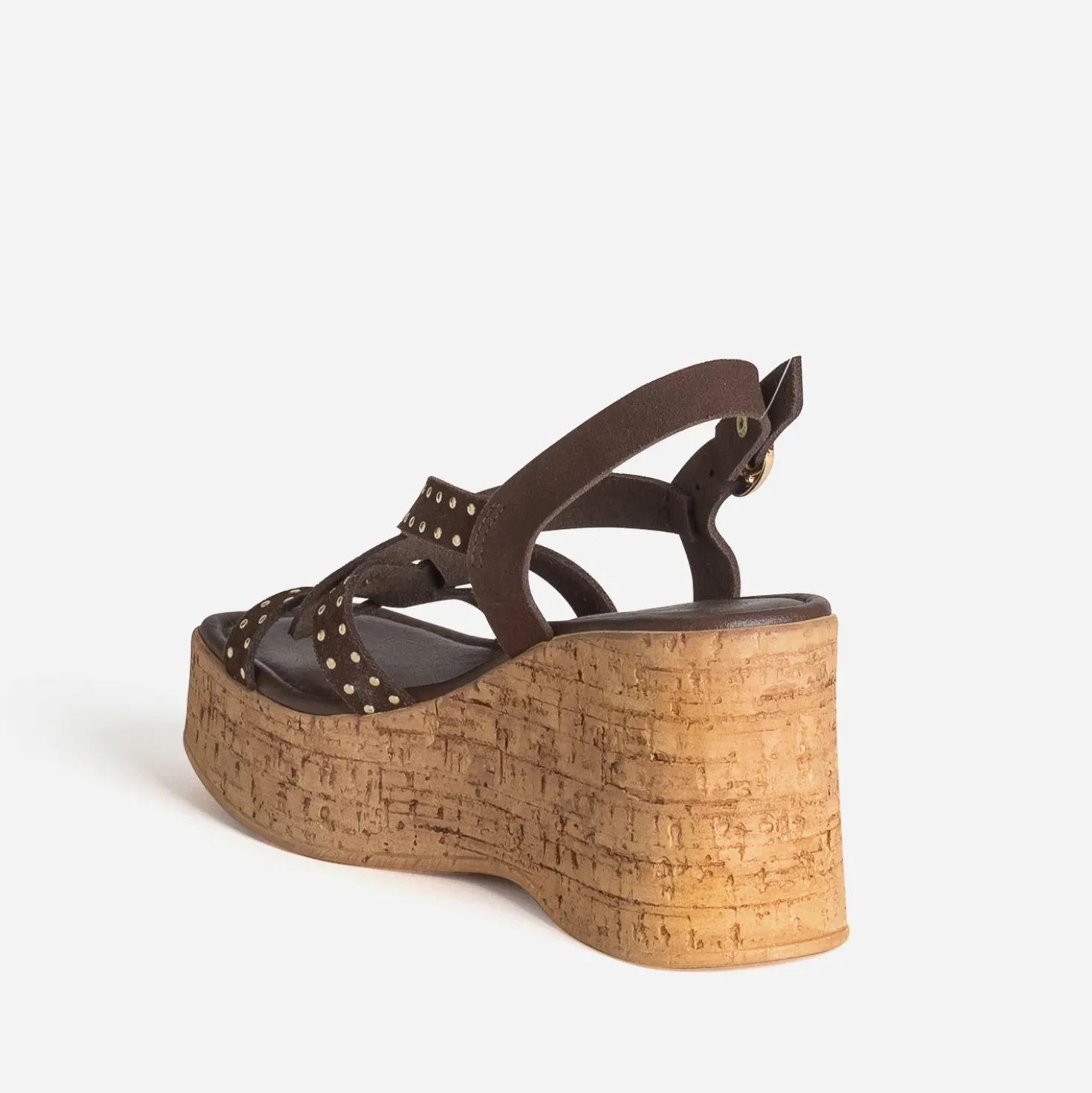 Sandale marron cuir velours détails clous