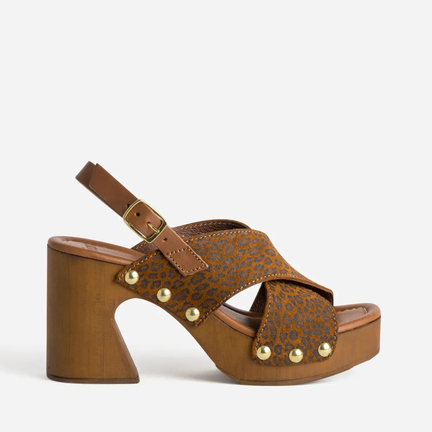 Sandale marron cuir velours motif léopard