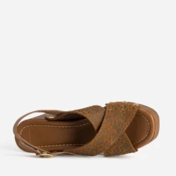 Sandale marron cuir velours motif léopard