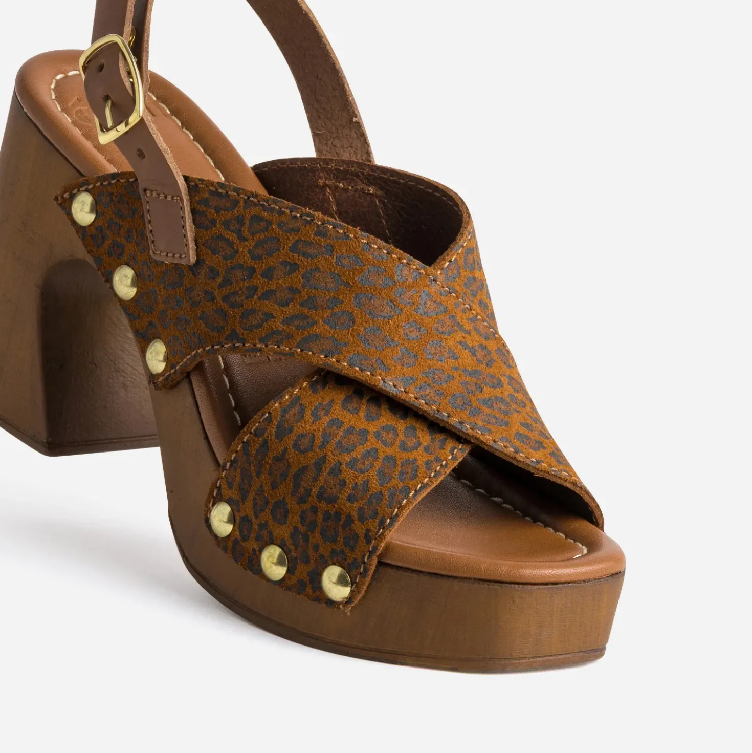 Sandale marron cuir velours motif léopard