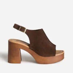 Sandale marron cuir velours à plateforme
