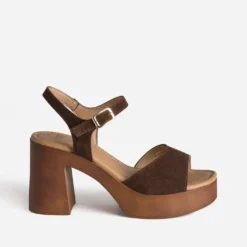 Sandale marron cuir velours à talon