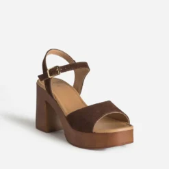 Sandale marron cuir velours à talon