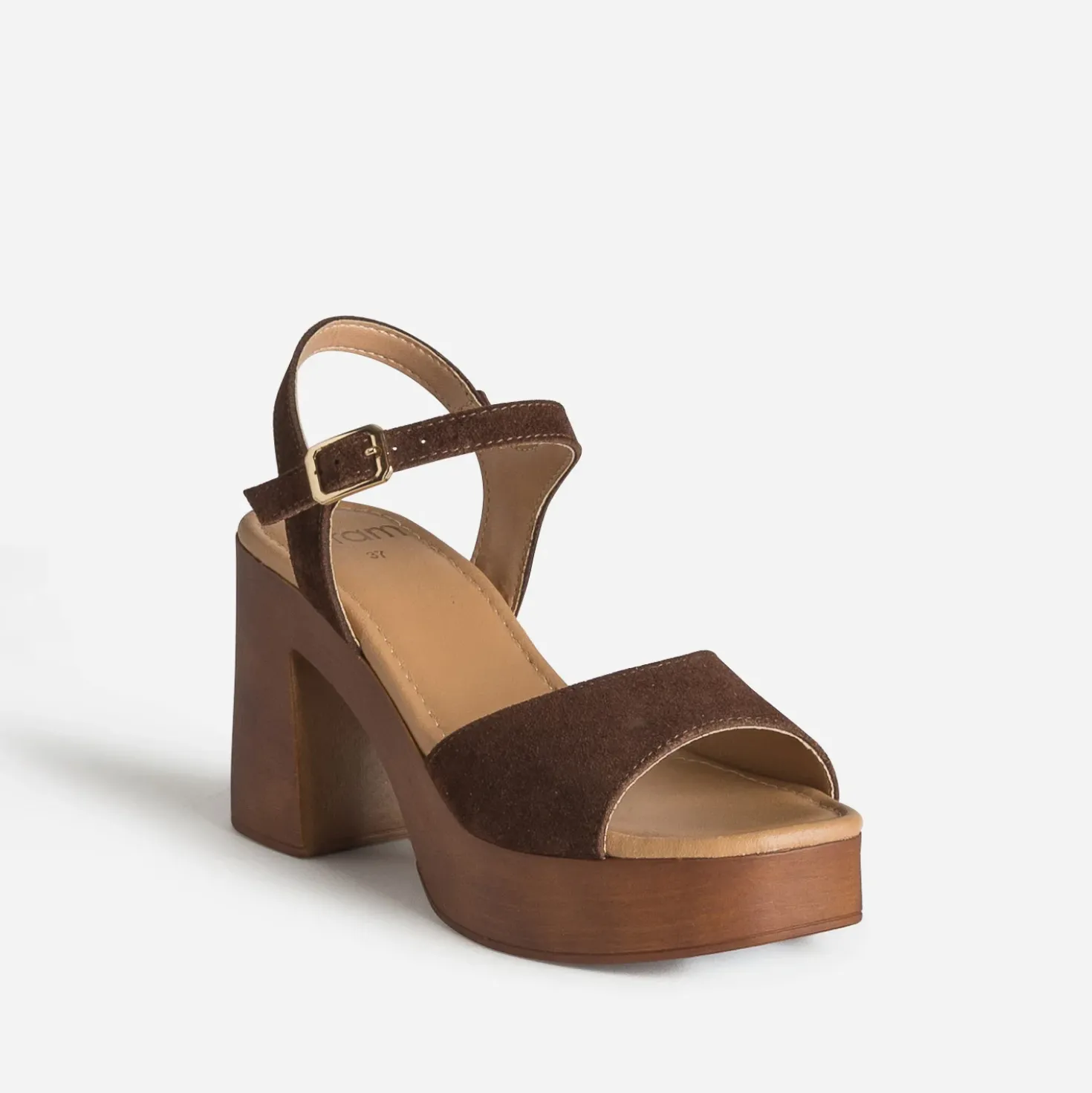 Sandale marron cuir velours à talon