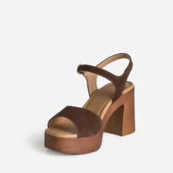 Sandale marron cuir velours à talon