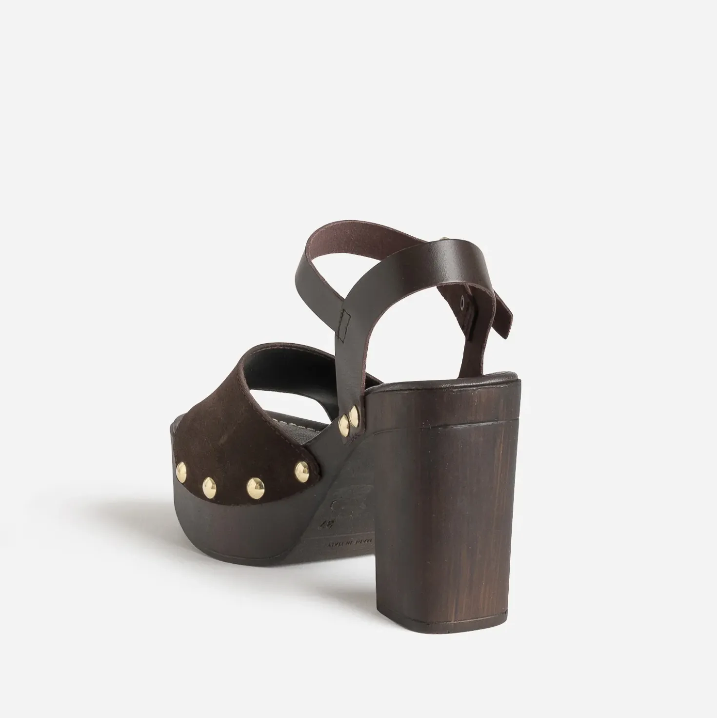 Sandale marron cuir velours talon effet bois