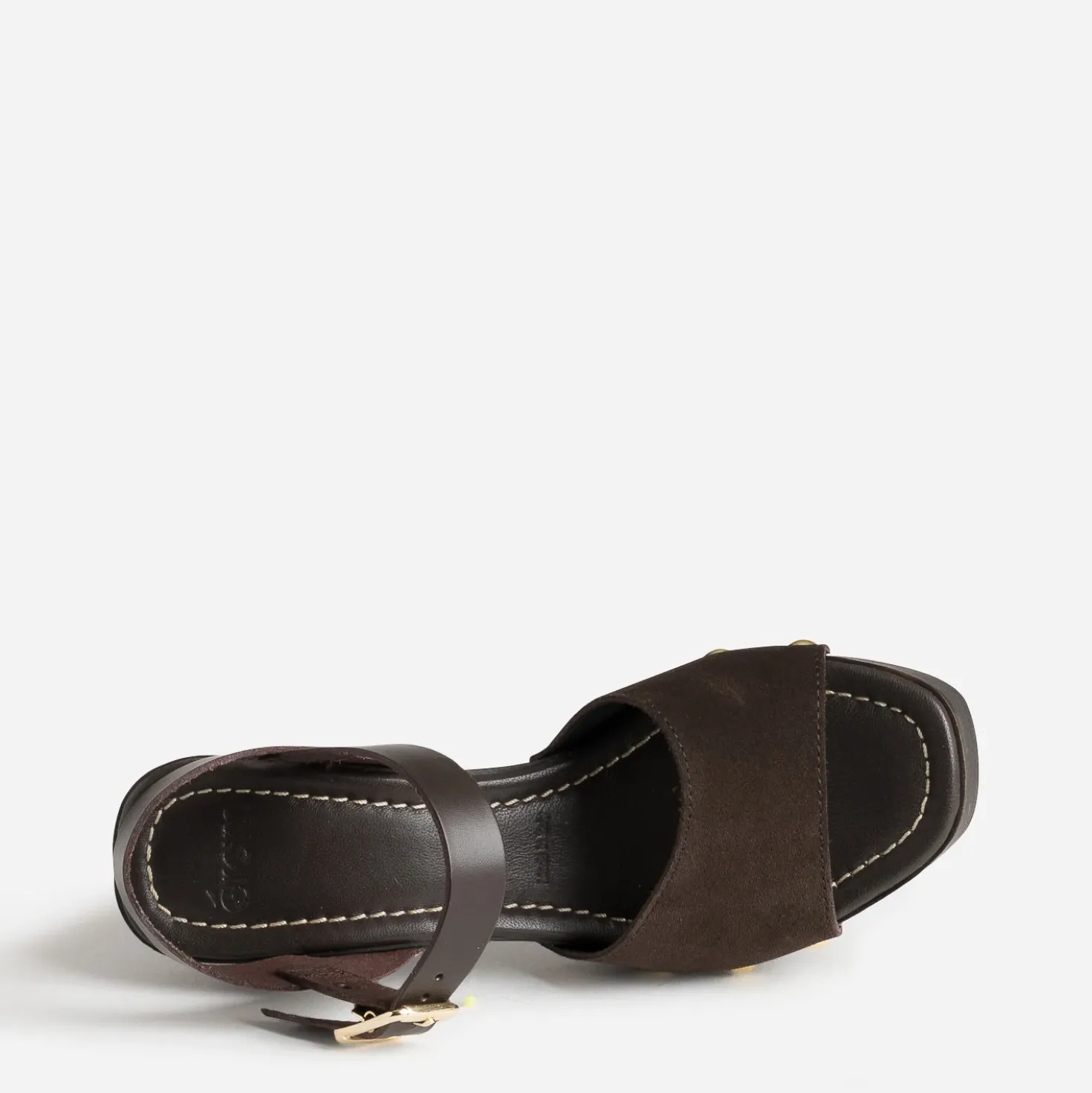 Sandale marron cuir velours talon effet bois