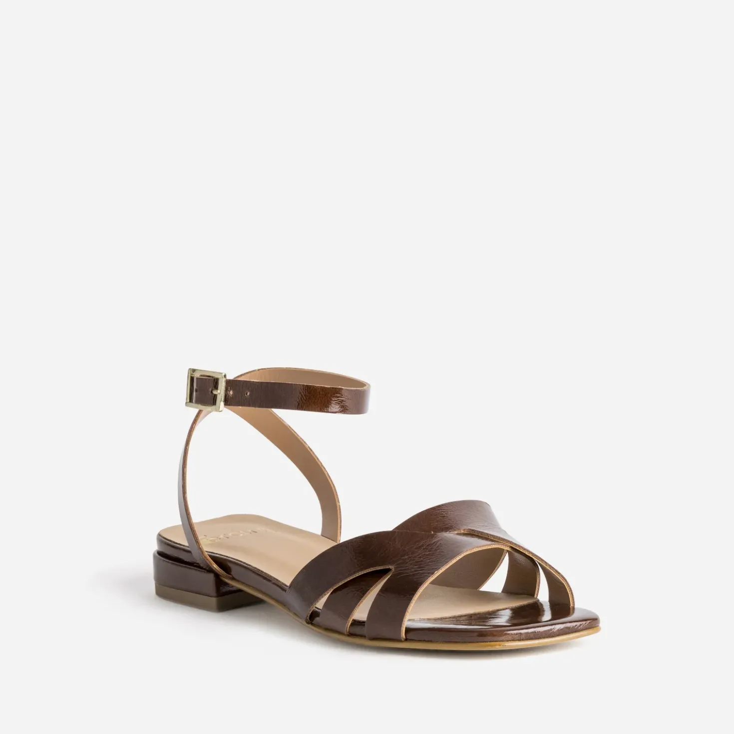 Sandale marron cuir verni