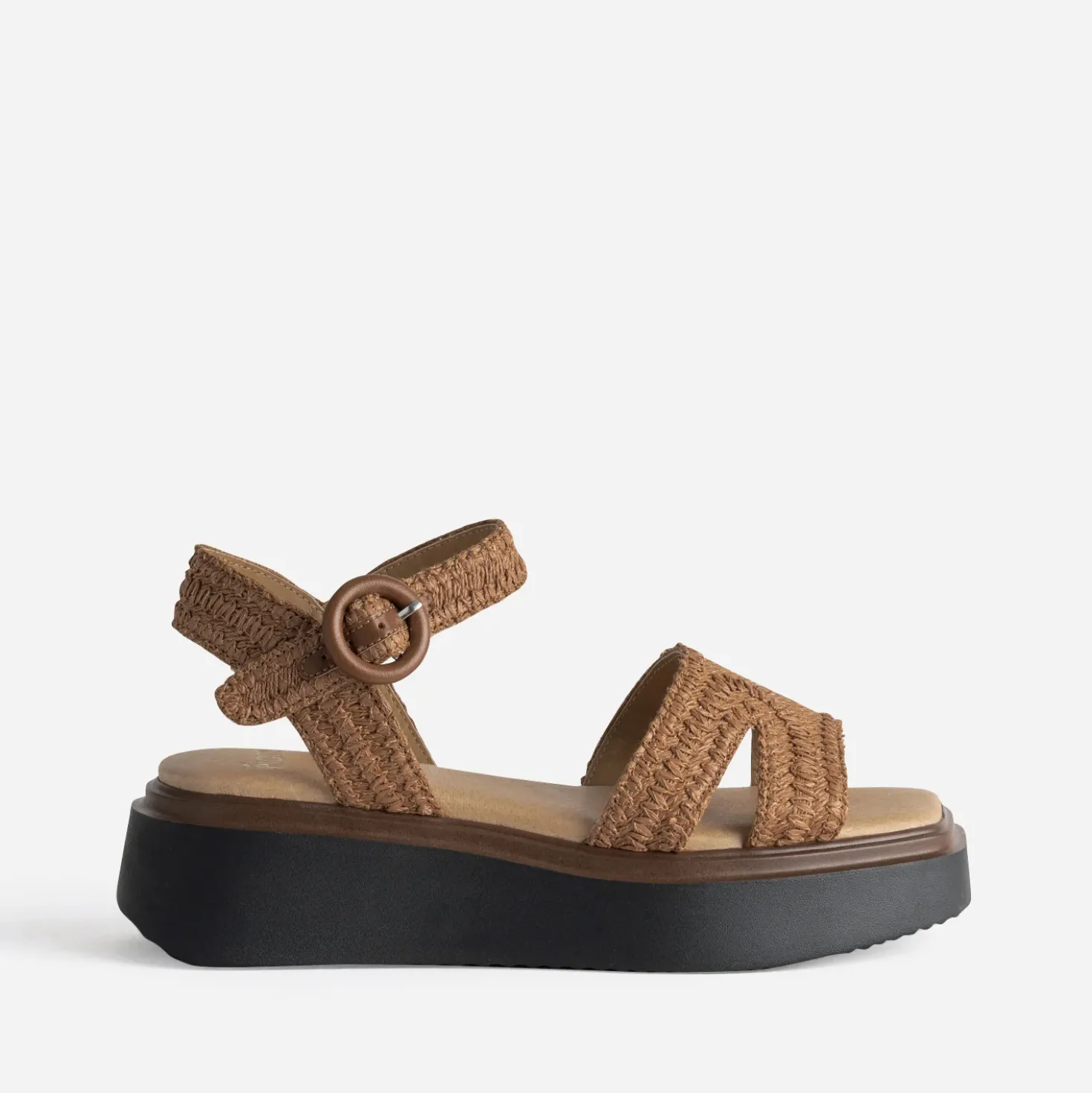 Sandale marron tressée à plateforme
