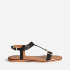 Sandale noir cuir détails clous