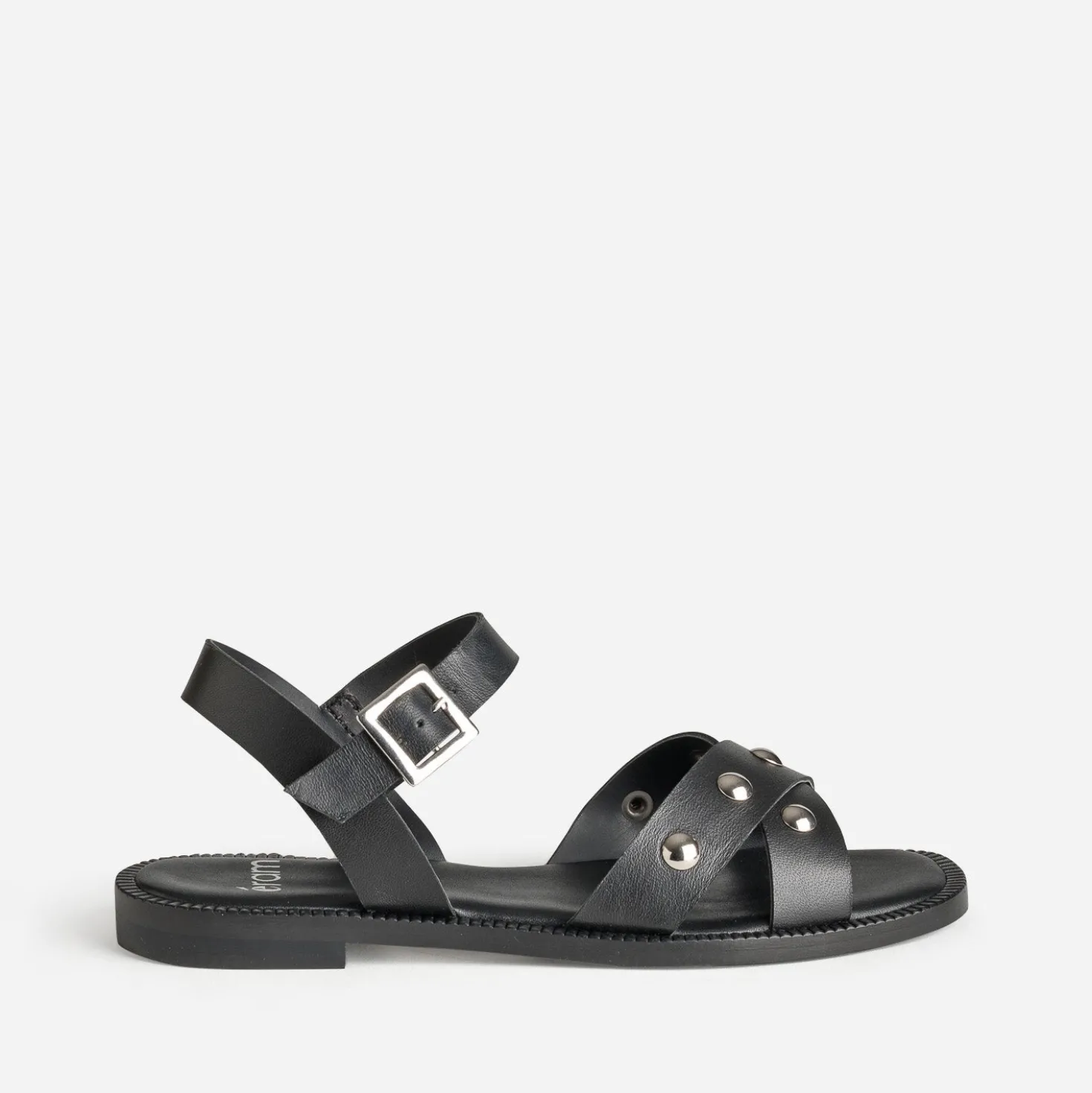 Sandale noire cuir décor clous