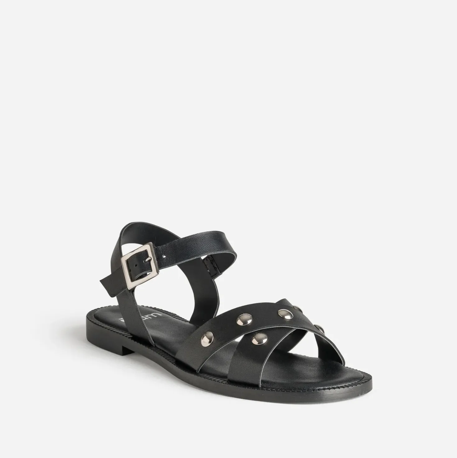 Sandale noire cuir décor clous
