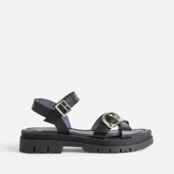 Sandale noire cuir semelle crantée