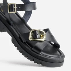 Sandale noire cuir semelle crantée