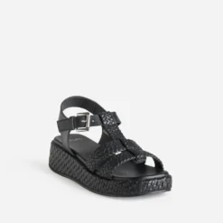 Sandale noire cuir tressé