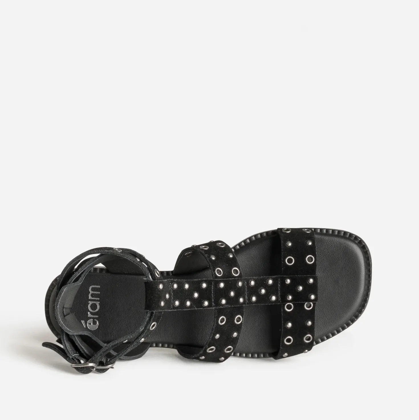 Sandale noire cuir velours œillets et clous