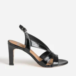 Sandale noire cuir verni à talon