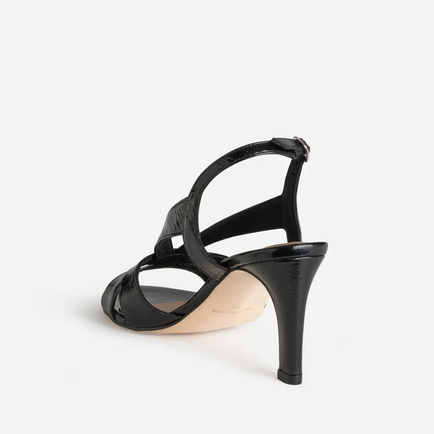 Sandale noire cuir verni à talon