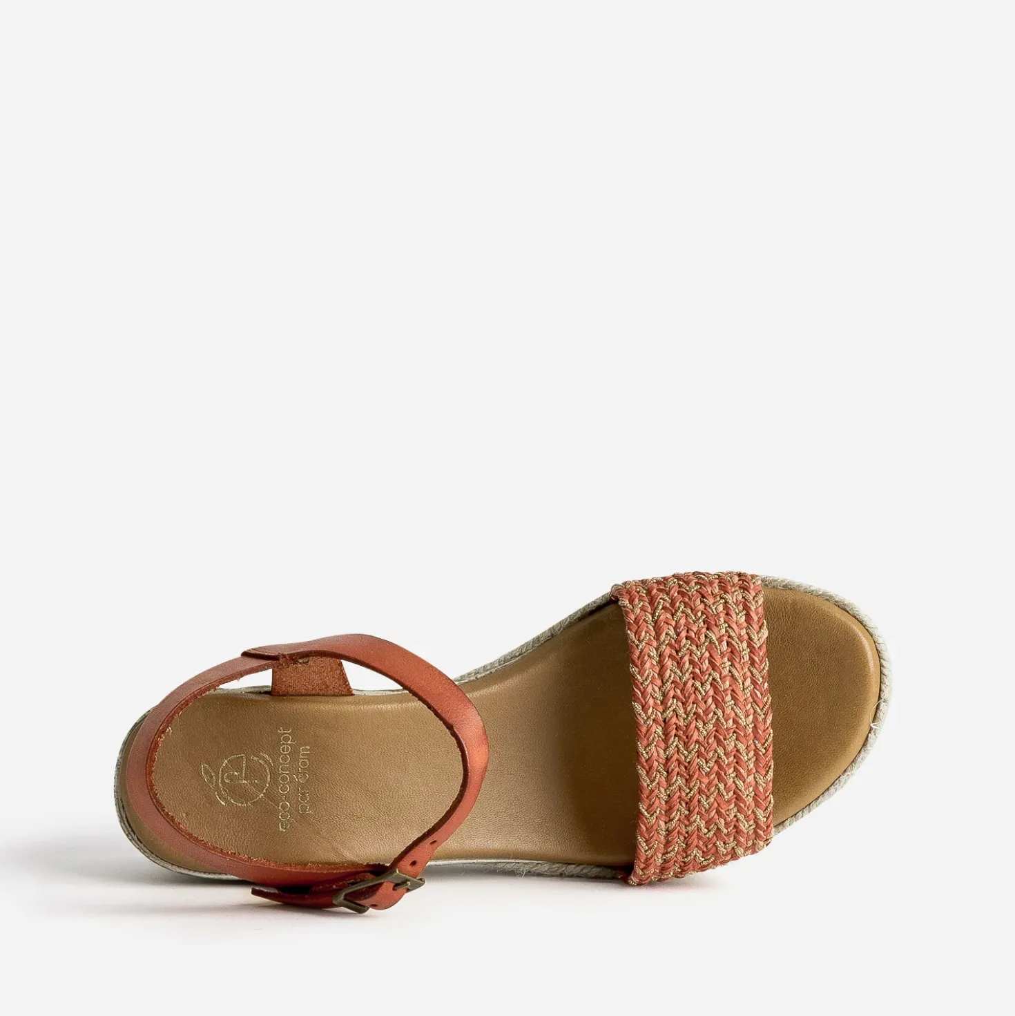Sandale orange éco-conçue en cuir avec bride tressée
