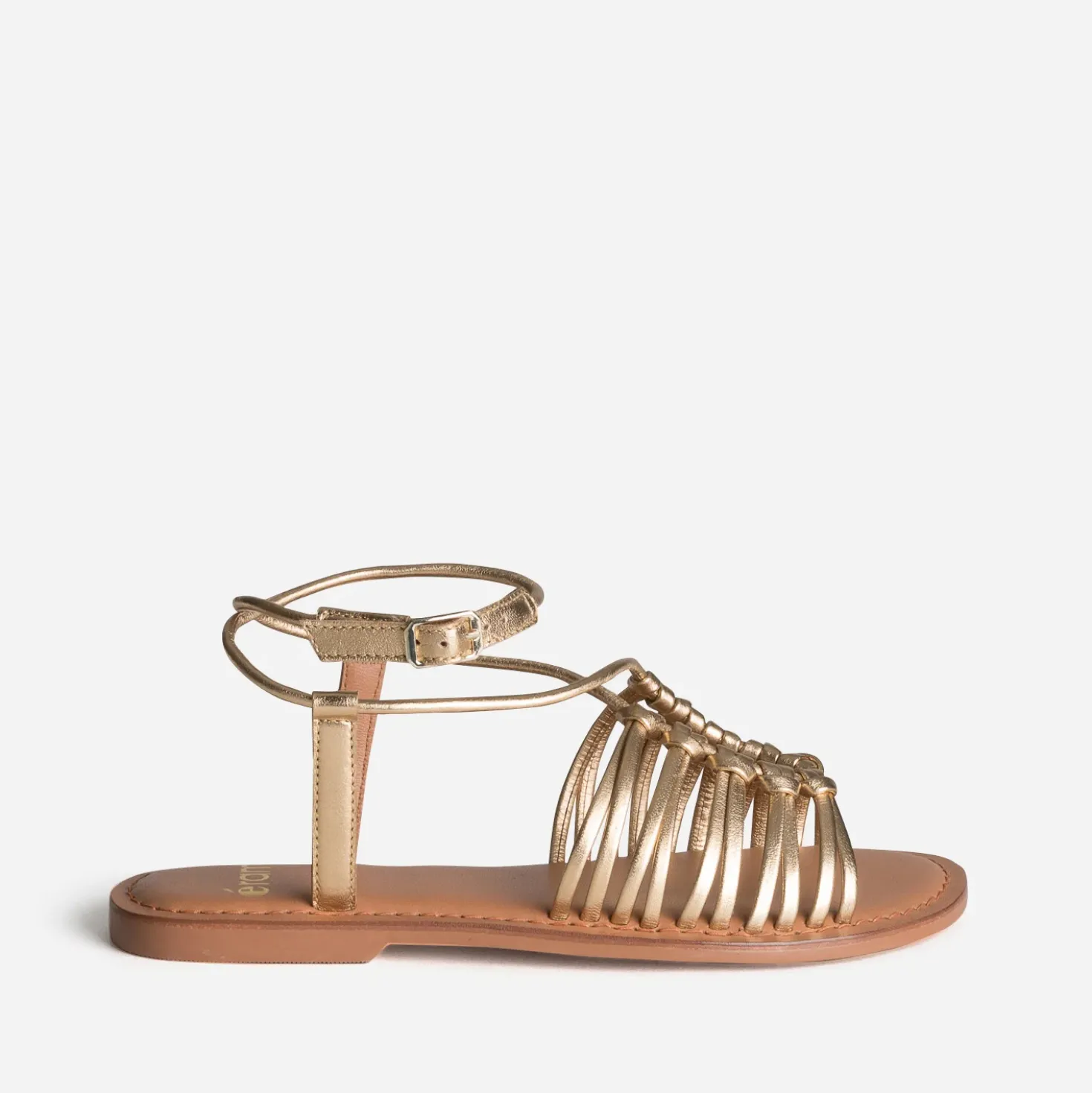 Sandale plate dorée cuir multi brides