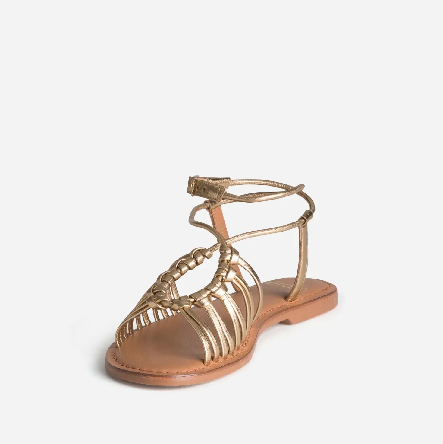 Sandale plate dorée cuir multi brides