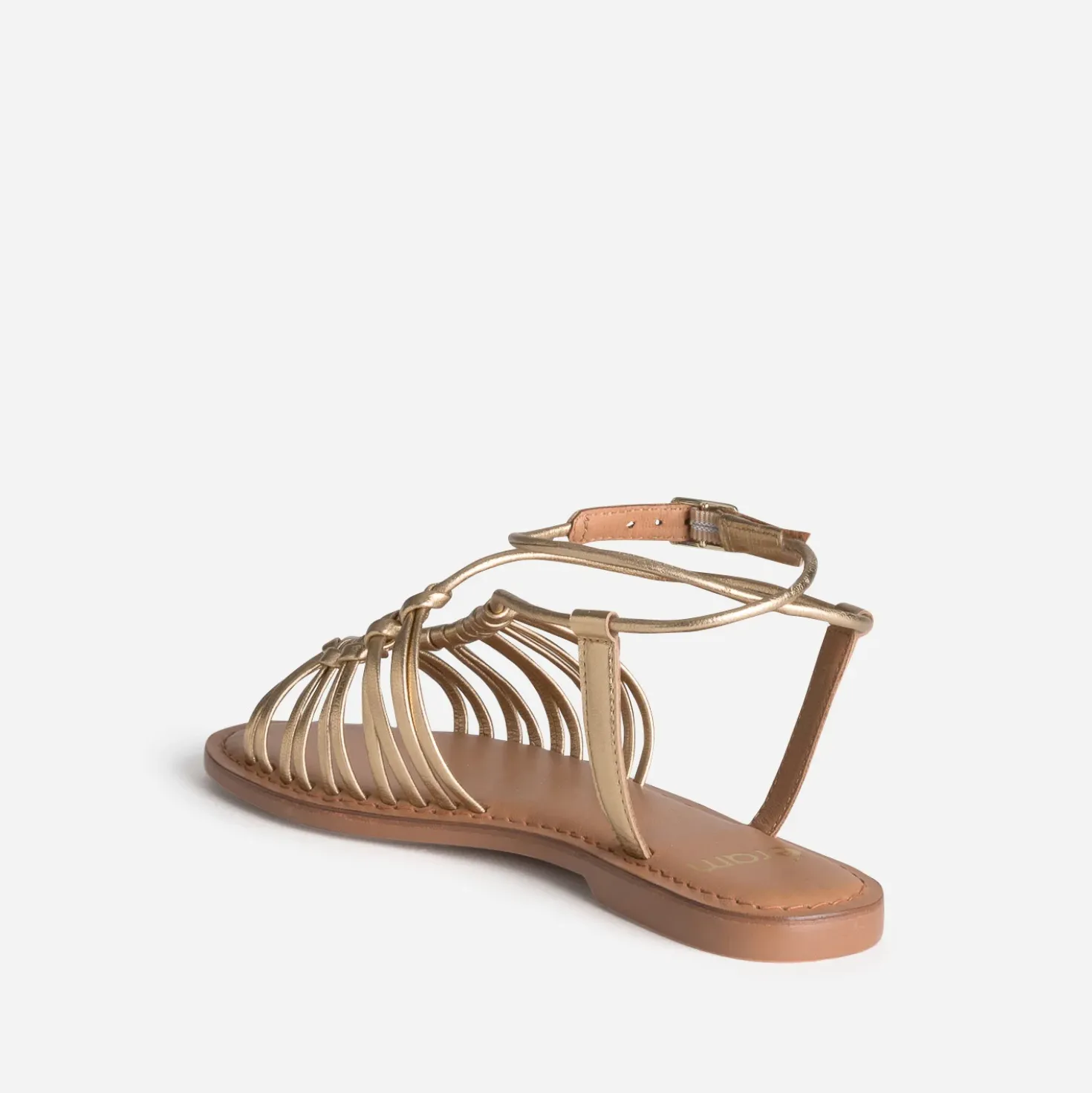 Sandale plate dorée cuir multi brides