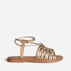 Sandale plate dorée cuir multi brides