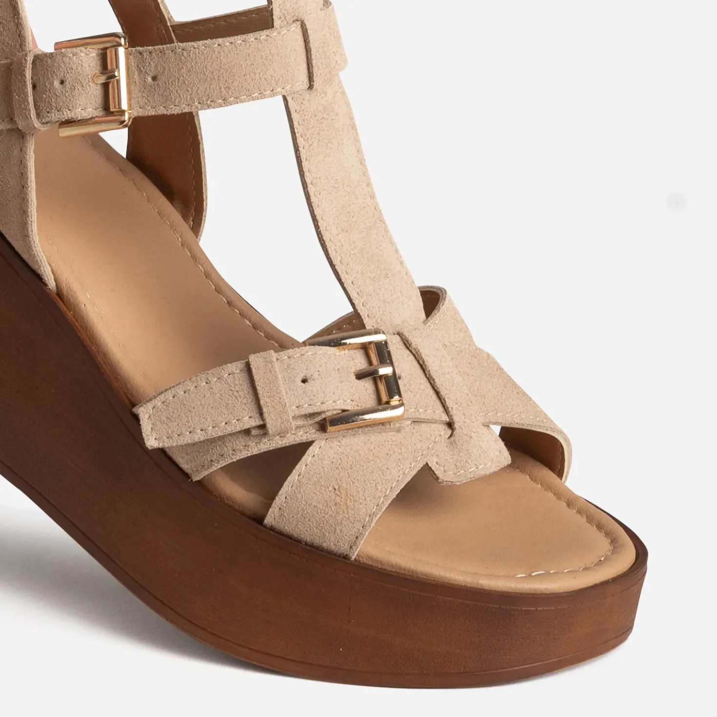 Sandale plateforme beige cuir velours